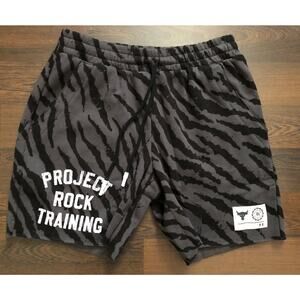 Under Armour Project Rock Shorts Medium Mens Black Gray White Rival Fleece L